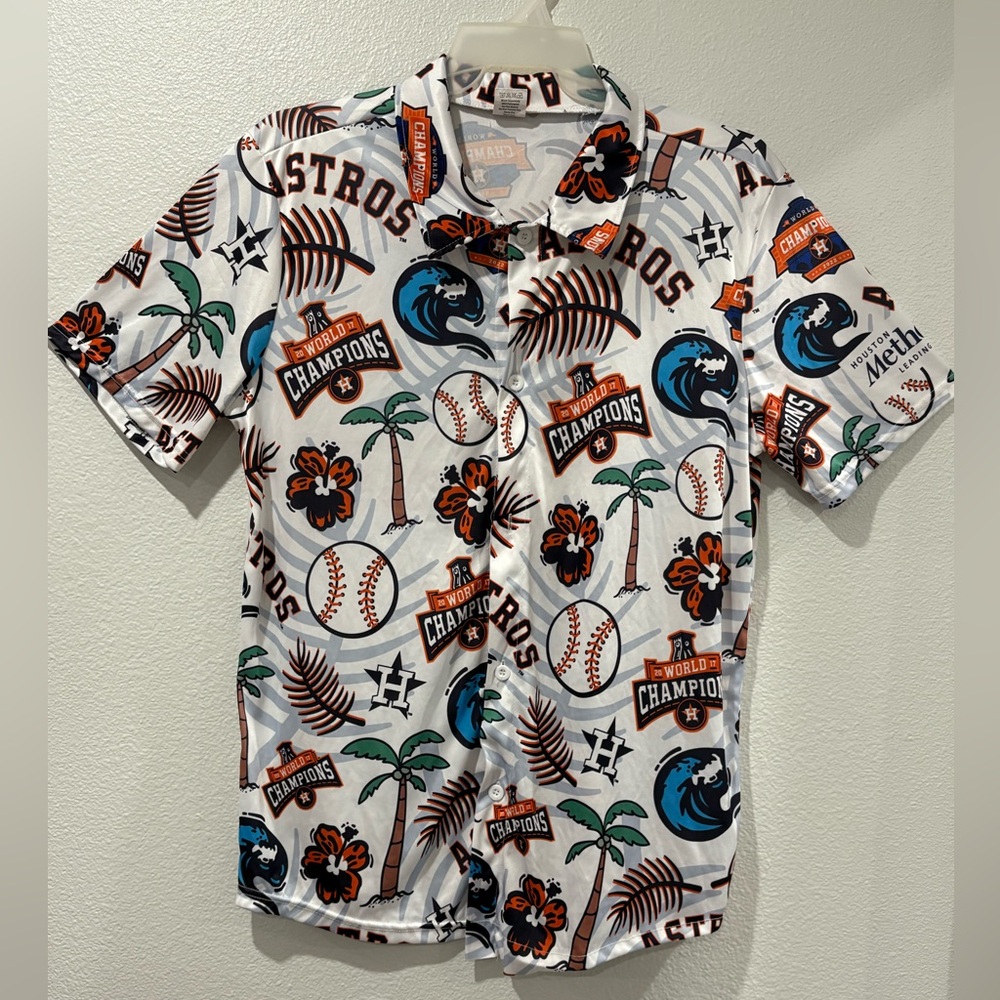 Astros Men’s Hawaiian Shirt - White and Orange Size XL